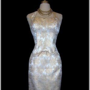 Vintage 1960s Alix of Miami Gold Brocade Two Piece Cocktail Dress, Size 6